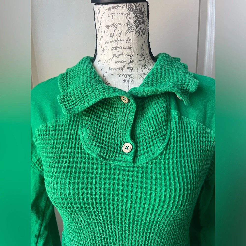 Free People Green Textured Kennedy Cropped Sweatshirt